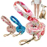 Floral Nylon Dog Leash Pet Puppy Walking Lead with Soft Handle 150cm Long Rope