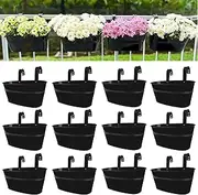 LaLaGreen Rail Planter Outdoor Plants(12 Pack, 11.8 Inch) Black Metal Iron Hanging Flower Pots Deck Railings Fence Buckets Modern Countryside Boho Style Wall Mount Window Box Plant Holder Porch Decor