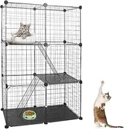 KOCASO 3-Tier Cat Cage Playpen - Durable Metal Indoor Cat Enclosure with 3 Doors & 2 Ladders, Detachable Cat Crate, Large Playpen for 1-2 Cats, Ideal Cat Kennel & Small Animal Cage for Indoor Pets