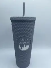 Custom Studded Double Wall Light Gray Color Tumbler Plastic Straw 32 Oz