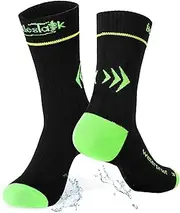 [TOURGO] Waterproof Socks Men Women, Waterproof Running Socks, Hiking Cycling Kayaking CoolMax & Breathable, Black/Green, 9-11