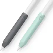 Elago Silicone Grip 2 Pack for Apple Pencil C Type, Compatible With 2nd & 1st Generation, Ergonomic Design, Magnetic Charging, Double Tap (Dark Grey/Mint)