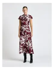[Cue] Stencil Floral Midi Dress in Plum