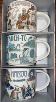 2022 Starbucks Disney Star Wars Been There Mug Set Naboo Nevarro Ahch-To NEW