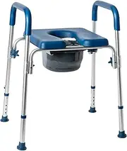 Flash Furniture Hercules 3 in 1 Commode Chair for Toilet with Arms, Portable Bedside Commode with Safety Rail, Padded Seat & Armrests, Height Adjustable, Blue