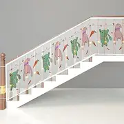 Cat Balcony Rail Net, 79cm Width 3m/4.5m/6m Protective Anti Fall Netting Balcony Mesh, Cute Pattern Washable Nylon Balcony Fence Net for Staircase, Kids (4.5 Meters)