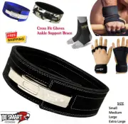 Leather Lever Weight Lifting Power Belt, Cross fit Gloves, (XL) Ankle Support BS