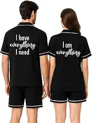 [Jecery] Matching Pajamas for Couples Satin Short Sleeve Sleepwear Couple Pjs Matching Sets Button Down Pjs Loungewear