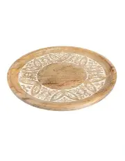 [Willow & Silk] Wooden Handmade Round Carved Serving Platter Tray 30cm in Brown