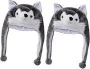 Alasum 2pcs Plush Husky Hat Kids Dog Hats Plush Costume Hat Kids Cosplay Hats Plush Kids Kids Plush Winter Hat Hats for Kids Plush Hat Animal Child Cartoon