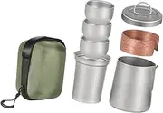 Generic Titanium Tea Set Cup Portable Cups Stackable Travel Teapot with 3 Teacups for Outdoor Activities Hiking Backpacking