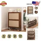 Farmhouse Chic Freestanding Shoe Organizer with 2 Flip Drawer Doors in Walnut