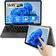 IUGNG 10.95 Inch Large 2-in-1 Notebook with Touch Screen, Yoga 360° Rotatable N100 Notebook PC Lightweight / 1920 x 1200IPS, 16GB DDR4,256GB SSD, Keyboard with Backlight (Grey, 256)