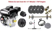 740mm Go Kart Rear Axle Kit Wheels + Front Steering +7HP 4 Stroke Engine Mower
