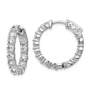 Sterling Silver Shimmer Rhodium-Plated 24 Stone 3.5mm Cz In And Out Round Hinged Hoop Earrings