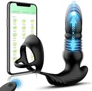 Krumppo Thrusting Vibrator Prostate Massager with Cock Ring, App & Remote Control Sex Toy with 9 Thrusting & Vibrating Modes, Rechargeable Butt Plug G Spot Vibrator Adult Toy for Men Couples
