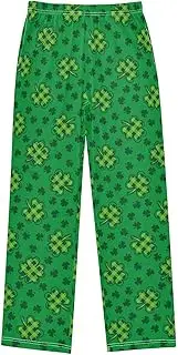 [ZZXXB] Shamrcok Plaid Pattern Boys Long Pants Soft Trousers Elastic Waist Kids Lounge Bottoms with Pockets S-XL