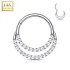 Piercing Ear Ring White Gold 14 Gold Septum Daith Double Line Paved