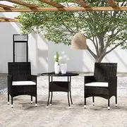 3 Piece Garden Dining Set Poly Rattan Black Patio Bar Sets