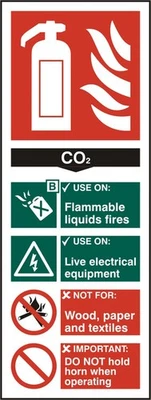 Beeswift Fire Extinguisher Co2 Sign Self Adhesive White Size 82X202MM