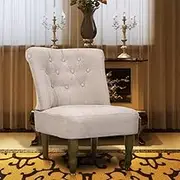 Elegant French Chair with Cream Fabric Upholstery, Comfortable Foam Cushion, Solid Wooden Legs, 54 x 66.5 x 70 cm - Timeless European Design for Living Room or Bedroom