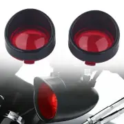 W/Red Turn Signal Light Lens Cover Bezels Visor For Harley Dyna Softail Black