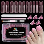 EBANKU Polygel Tips Nail Shapes, Pink Long Square Dual Tips Nails for Nail Extension, Reusable Toe Nail Tips Shape with Nail Tips, Clip, Nail Brush and Nail File, Pack of 120