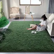 Fluffy Area Rug 5x8 Dark Green, Ultra Soft Shaggy Plush Carpet for Living