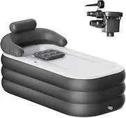 Frstem Inflatable Folding Bathtub for Adults, 63" Collapsible Ice Bath Tub for Athletes, Portable Foldable Hot Tub with Electric Air Pump, SPA Freestanding Soaking Barrel Black