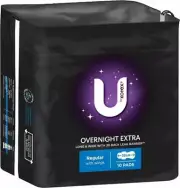 U by Kotex 10 Pack Extra Overnight Pads with Wings//free Shipping