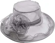[FETION] Women Summer Church Hat Elegant Wide Brim Hat Wedding Party Derby Cap Travel Folesh Hat Flower Beach Cap Sun Protection Cap Beach Hat/208