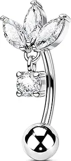 [OUFER] Rook Eyebrow Piercing Jewelry Surgical Steel, Clear CZ Internal Thread Rook Earrings for Women, 8mm Curved Barbells 20G, Hypoallergenic Eyebrow Rings, Dangle Vertical Labret Lip Rings