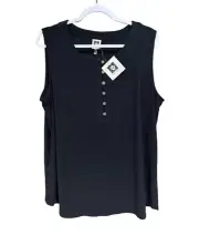 NWT Anne Klein Black Sleeveless Gold Button Front Top Blouse Women’s Size 1X NEW