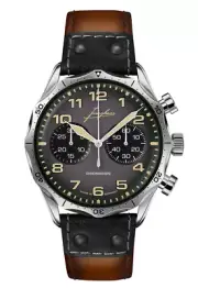 Junghans Pilot Chronoscope 43.3mm Gray Dial Leather Band Watch 27/3493.00