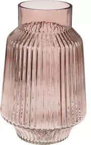 27 CM DECORATIVE PINK RIBBED VASE - PLANTS - FLOWERS - HOME - OFFICE - DECOR