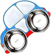 CIYODO 1Pc Stainless Steel Plate Creative Cartoon Car Shape Divided Food Dish for Portion Control and Easy to Clean for Supplementary Feeding