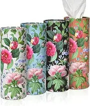 Three Oaks 4pack Floral Vintage Round Paper Facial Tissues Holder with 40 Tissues Each, Multicolor, 7.1 x 2.68 Inches