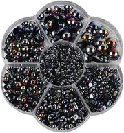 [Geardeangloow] 2800 Pcs/Set Half Pearl Flatback Beads Satin Luster Plastic for Wedding Dress Black