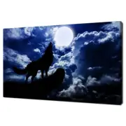 Howling Wolf At Moonlight Blue Cloudy Sky Wall Art Canvas Unframed Print Art