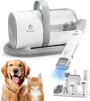 Petzly Dog Grooming Kit, 7 in 1 Pet Grooming Kit with 3 Suction Mode and 1.5L Large Dust Cup, 10000Pa Powerful Dog Vacuum for Shedding Grooming Hair, Low Noise Electric Clipper and Brush, White
