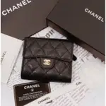 CHANEL WALLET 黑 荔枝紋 金/銀釦CC 三折 6卡 短夾 A82288