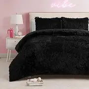Juicy Couture Shaggy Faux Fur Black King Comforter Set - Soft and Cozy 3-Piece Machine Washable Bedding Comforter and Sham Set