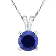 14k White Gold Round Created Blue Sapphire Solitaire Pendant 1-1/3 Cttw