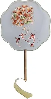 [ROBAUN] Chinese Style Summer Handheld Fan, Embroidered Fish Motif Hand Fans for Festival Dance Party, 7.9"(20.0cm) Width