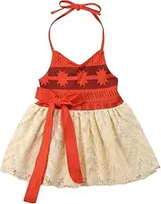 [NANCHNEGGU] Infant Baby Girl Patchwork Dress One Piece Halter Sleeveless Backless Hollow Out Lace A-line Skirt