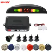 Car LED Parking Sensor Kit 4 Sensors 22mm Reverse Radar Sound Alert Indicator System 8 Colors 12V black