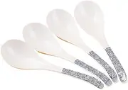 Spoon 4 Piece Chinese Traditional Long Handled Congee Noodle Ceramic Soup Spoon Porcelain Long Handled Rice Spoons with Blue Print Cuchara(Large)