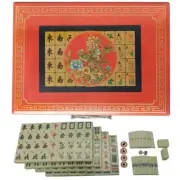 Chinese Large Travellers Mahjong in Red Painted Case with Scoring Sticks