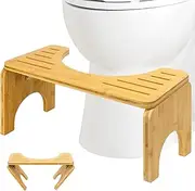 Toilet Stool for Adult and Kids, 8 Inches Toilet Squat Stool for Bathroom Foldable Bamboo Toilet Foot Potty Poop Stool with Non-Slip Pads - Improved Bowel Movement (Natural Color)