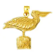 14K Gold Pelican Perched Pendant